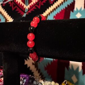 Home made, red on black, beaded bracelet!